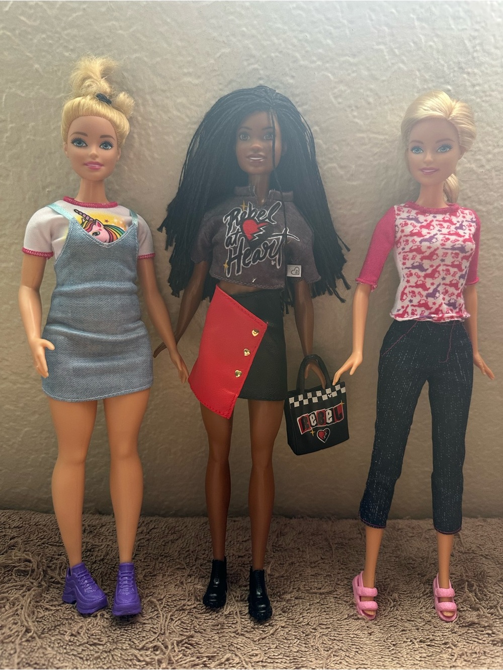 Mattel Barbie Trio in Denim, Black, Red & Pink